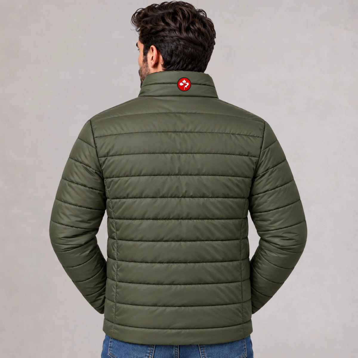 Men's Bubble Jacket Olive — 300 GSM Quilted Winter Jacket | Mooseline Canada