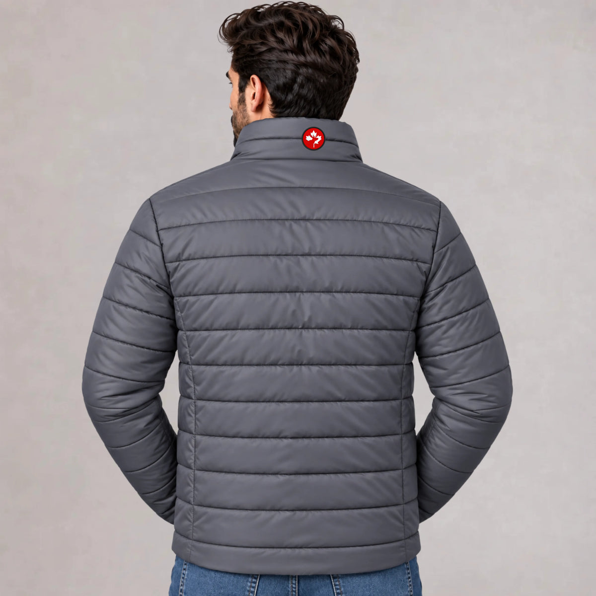Men's Bubble Jacket Grey — 300 GSM Quilted Winter Jacket | Mooseline Canada
