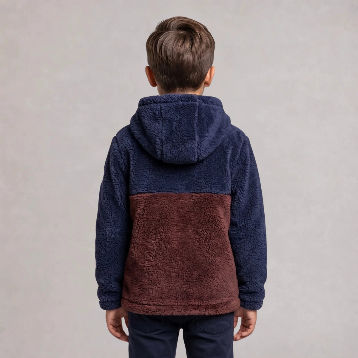 Kids Sherpa Zip Hoodie – Navy & Brown | Mooseline Canada