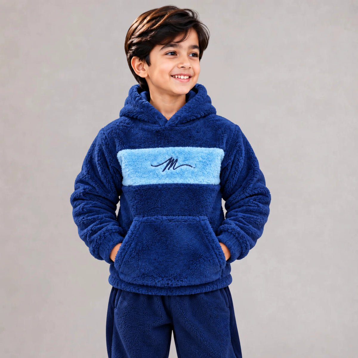 Kids Sherpa Fleece Hood - Navy | Mooseline Canada