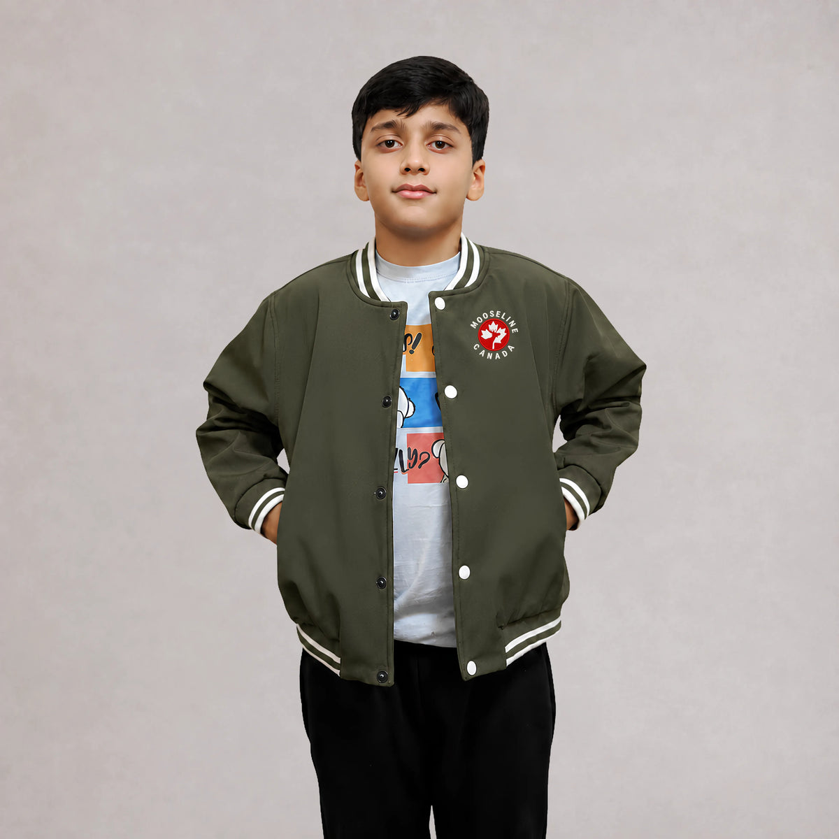 MooseLine Kids Varsity Jacket – Olive | MooseLine Canada