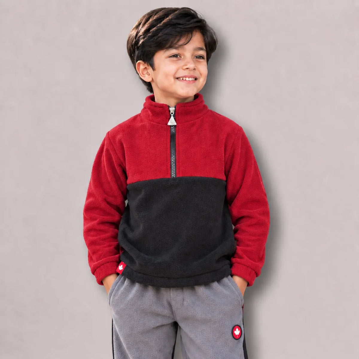 Kids Polar Fleece Half-Zip – Mehroon & Black | Mooseline Canada