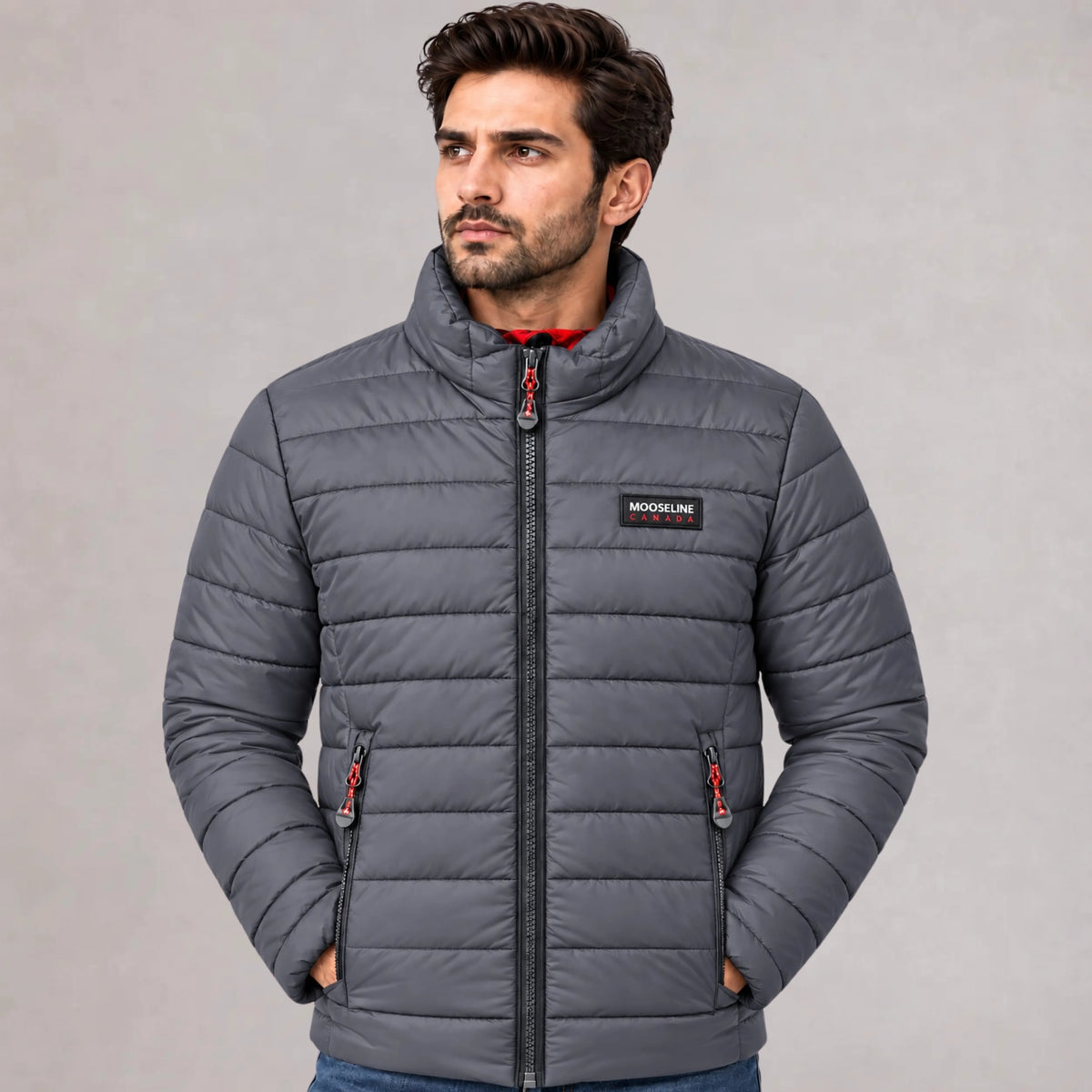 Men's Bubble Jacket Grey — 300 GSM Quilted Winter Jacket | Mooseline Canada