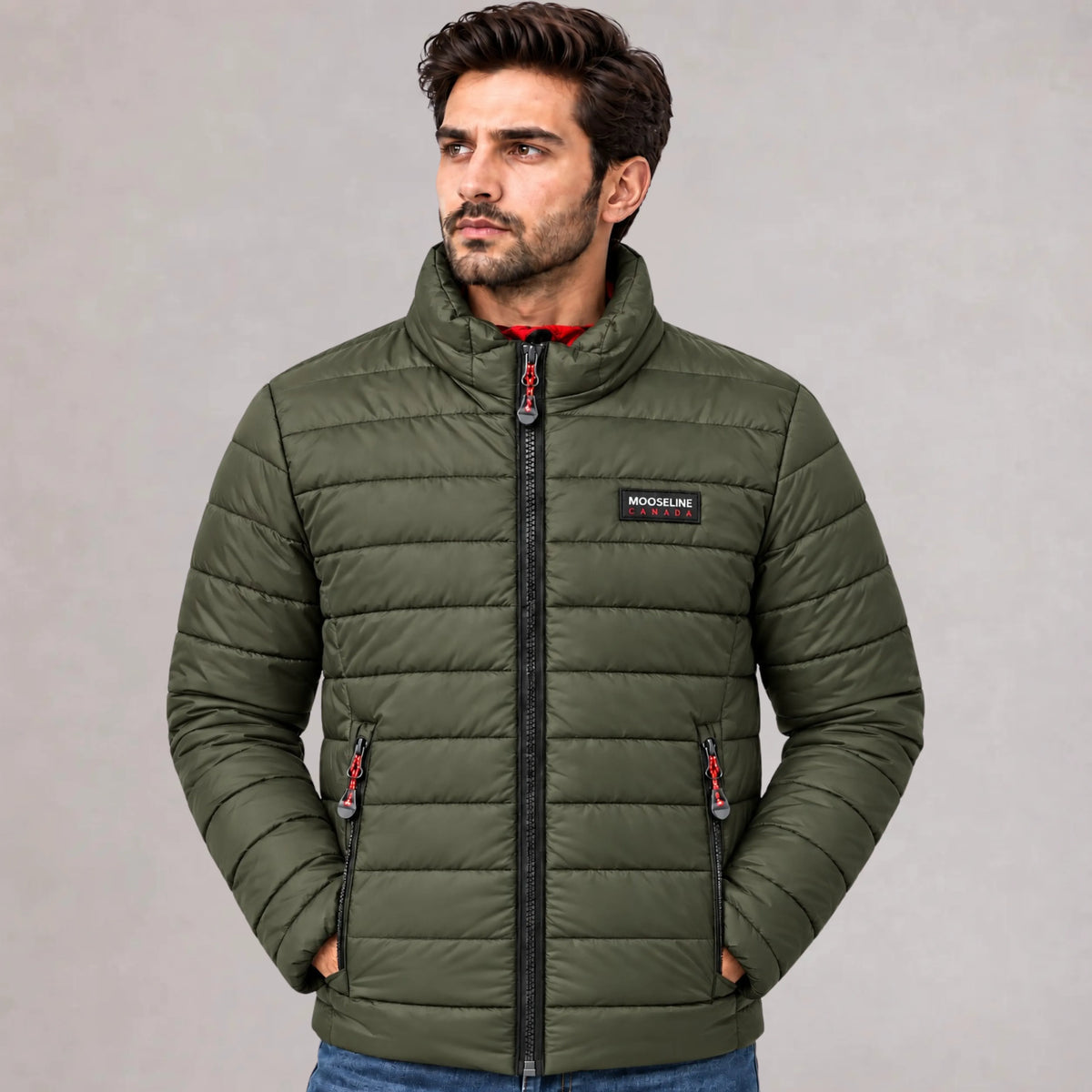 Men's Bubble Jacket Olive — 300 GSM Quilted Winter Jacket | Mooseline Canada