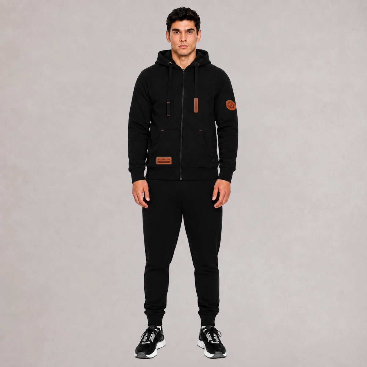 Fleece Black Jogging Suit Leather Badges | MooseLine Canada – Premium Fleece Jogging Suit