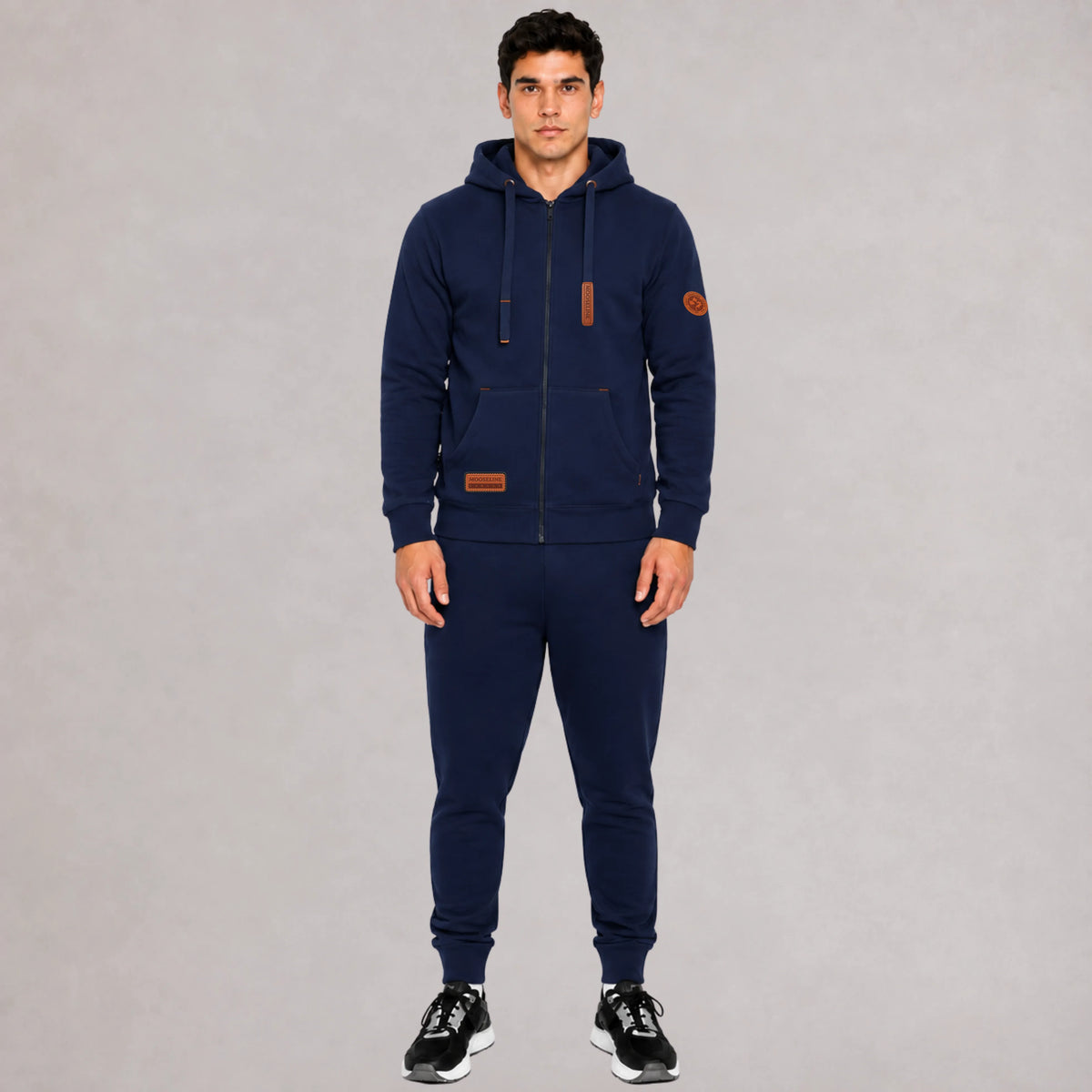 Fleece Navy Blue Jogging Suit Leather Badges | MooseLine Canada – Premium Fleece Jogging Suit