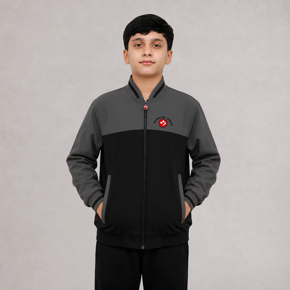 MooseLine Kids Softshell Jacket – Black & Grey | Ages 2–12 | MooseLine Canada