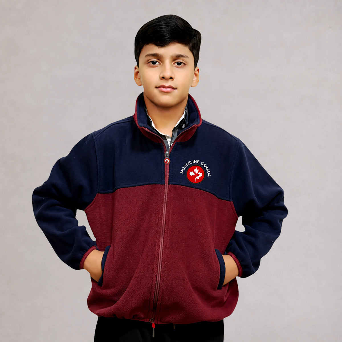 MooseLine Polar Fleece Kids Jacket – Mehroon & Navy | Sizes 2–12 | MooseLine Canada