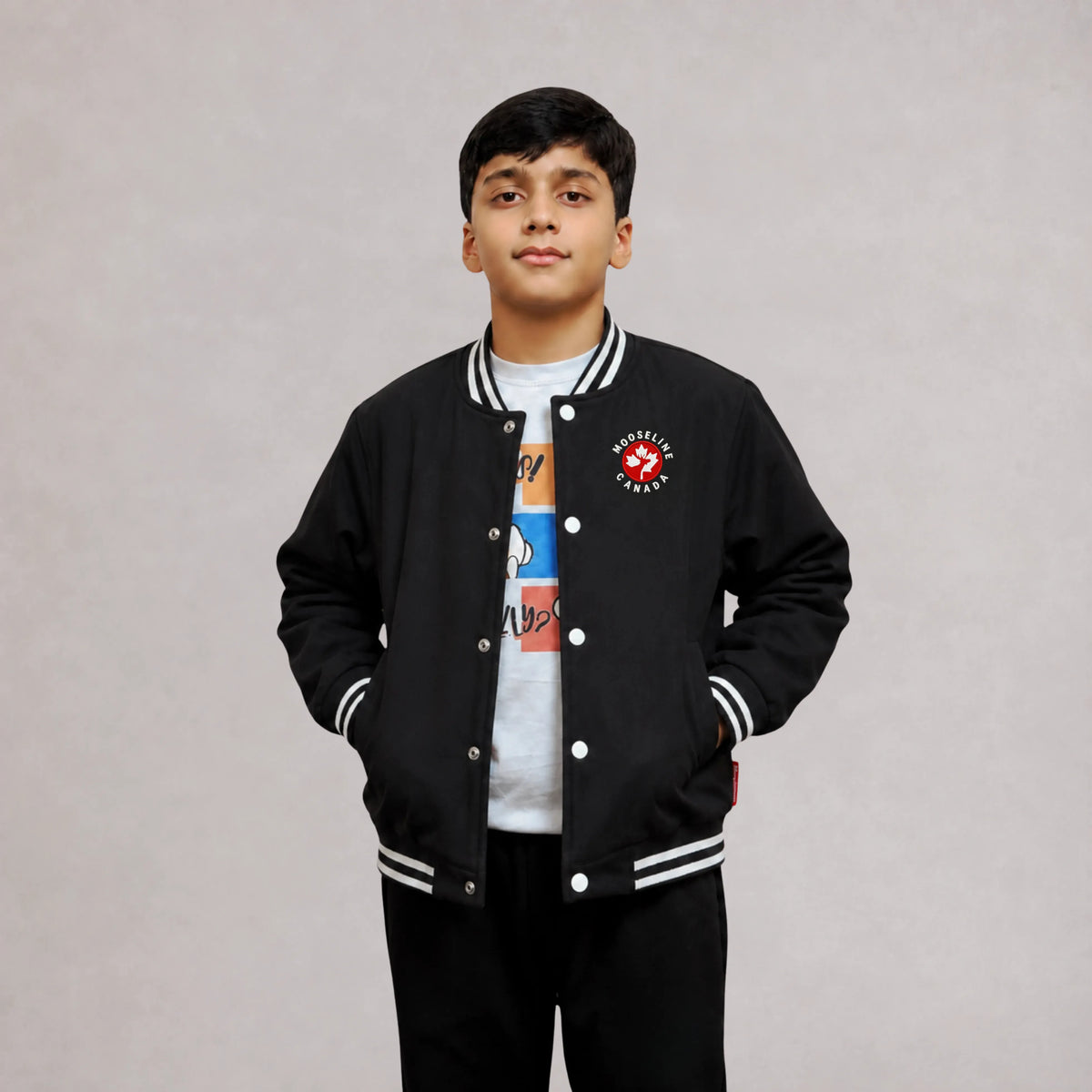 MooseLine Kids Varsity Jacket – Black | MooseLine Canada