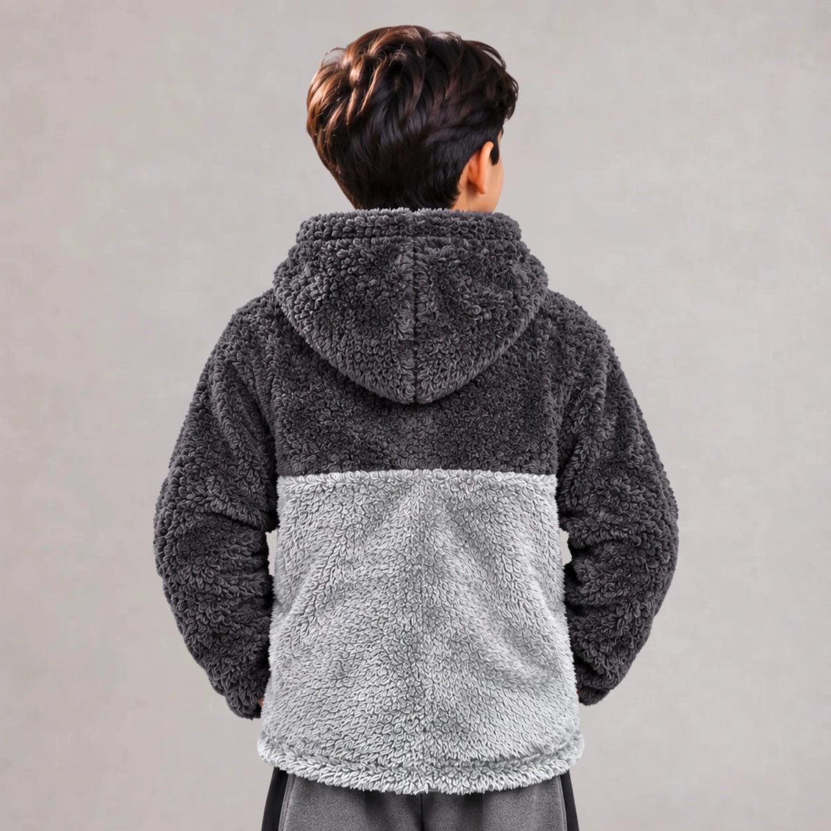 Kids Sherpa Zip Hoodie – Black & Gray | Mooseline Canada
