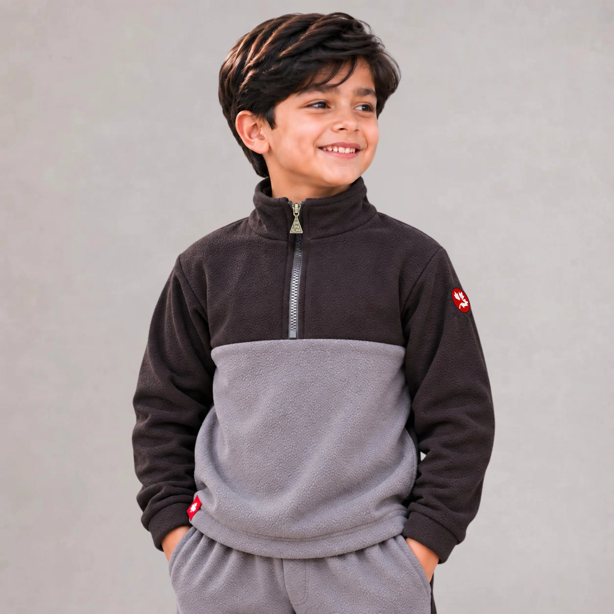 Kids Polar Fleece Half-Zip – Black & Gray | Mooseline Canada