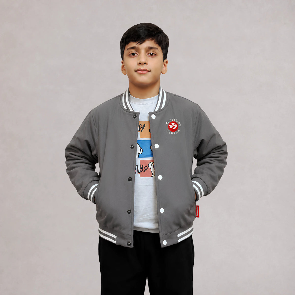 MooseLine Kids Varsity Jacket Grey | MooseLine Canada