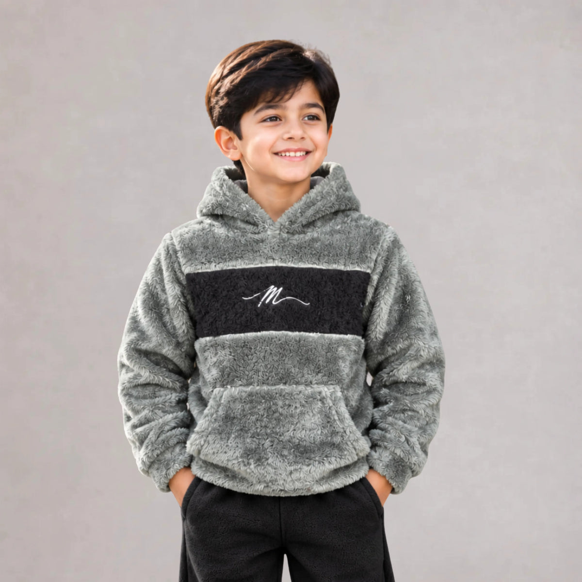 Kids Sherpa Fleece Hood – Olive | Mooseline Canada