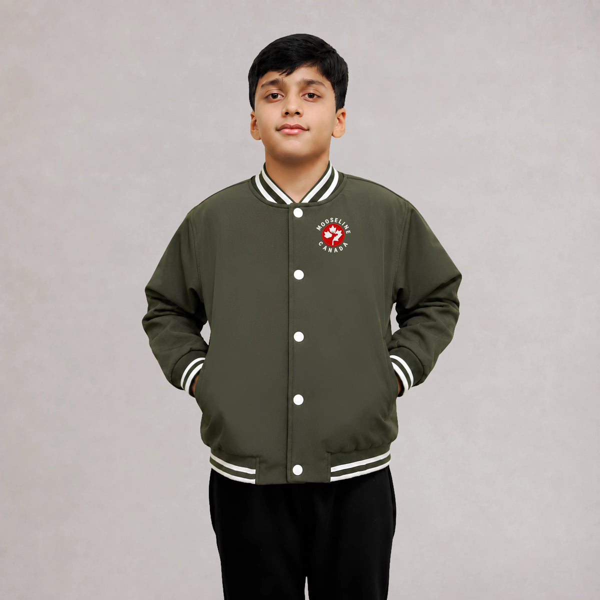 MooseLine Kids Varsity Jacket – Olive | MooseLine Canada