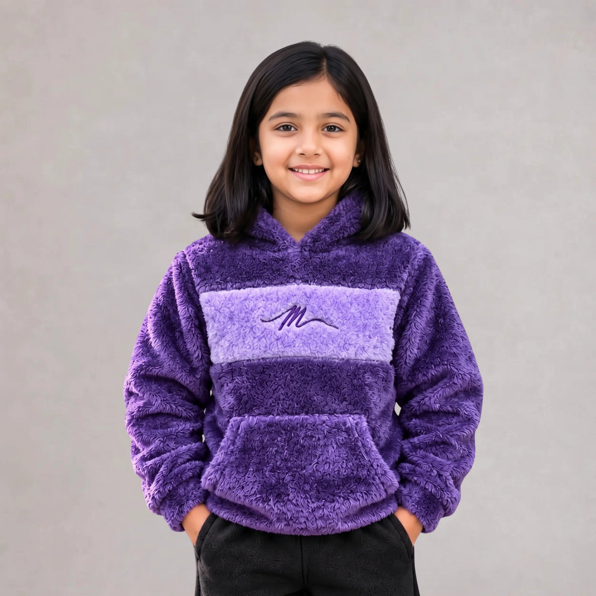 Kids Sherpa Fleece Hood – Purple | Mooseline Canada