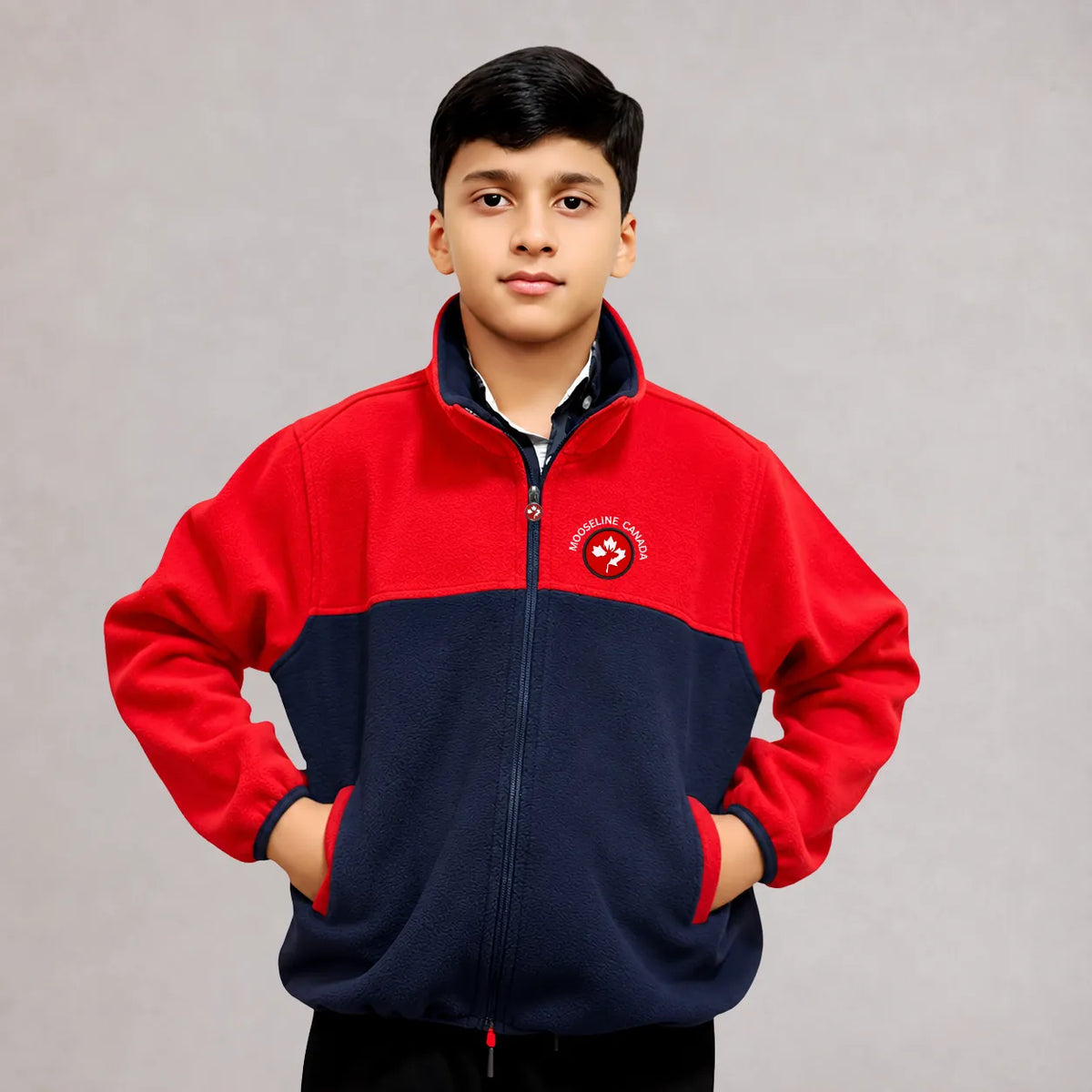 MooseLine Polar Fleece Kids Jacket – Red & Navy | Sizes 2–12 | MooseLine Canada